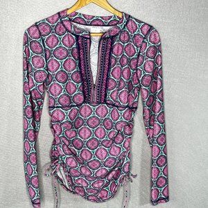 Cabana Life Swim Womens Medium Rash Guard Azalea Print Cover Up Zipper Ruched